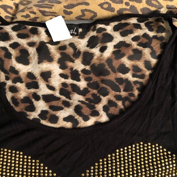 Wet Seal large black & leopard print high low tank with sheer back - Picture 6 of 15